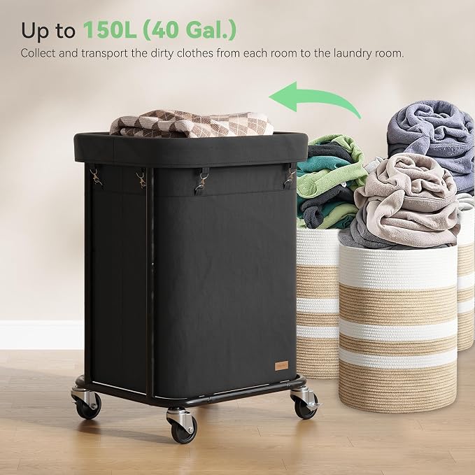 Laundry Basket with Wheels 150L/40Gal, Rolling Laundry Hamper with Steel Fram - Image 3