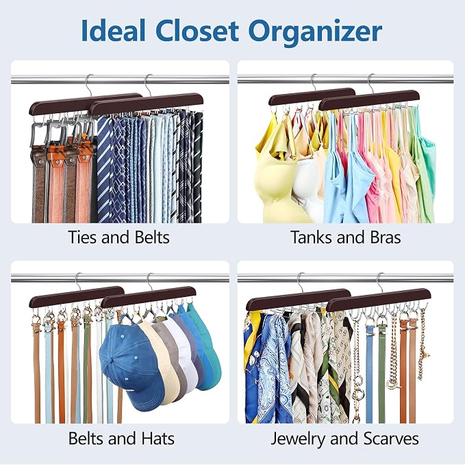 2 Pack Tie Rack & Belt Hanger 2 in 1 Tie Hanger Space Saving Max 42 Belts& 60 - Image 7