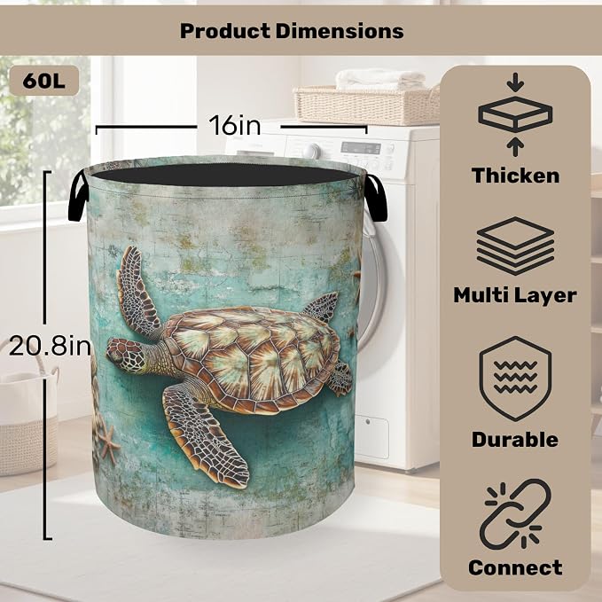 Retro Map Turtle Large Clothes Hamper Bag - Image 2