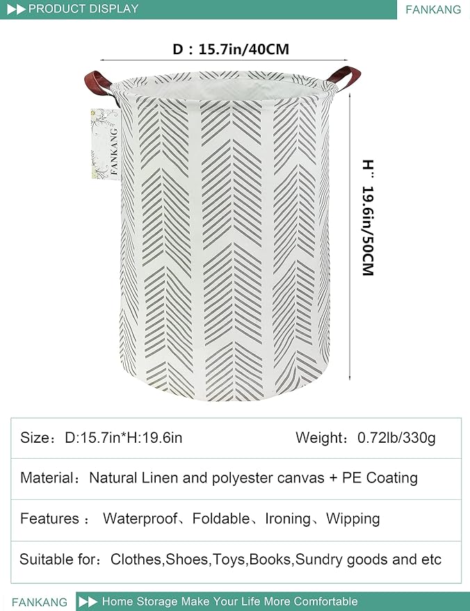 FANKANG Storage Basket, Nursery Hamper Canvas Laundry Basket Foldable - Image 2