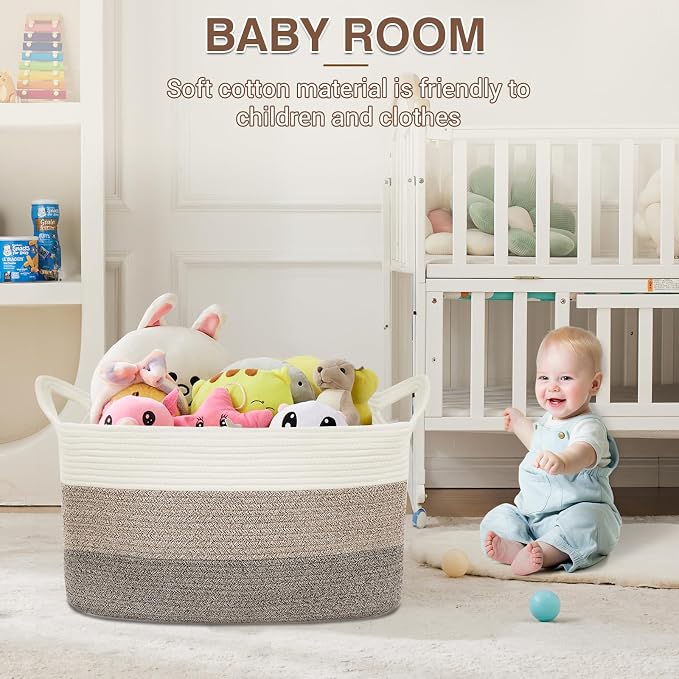 YOUDENOVA Nursery Storage Basket，21.6''×14.9''×11.8'' Rectangle Cotton Rope - Image 4