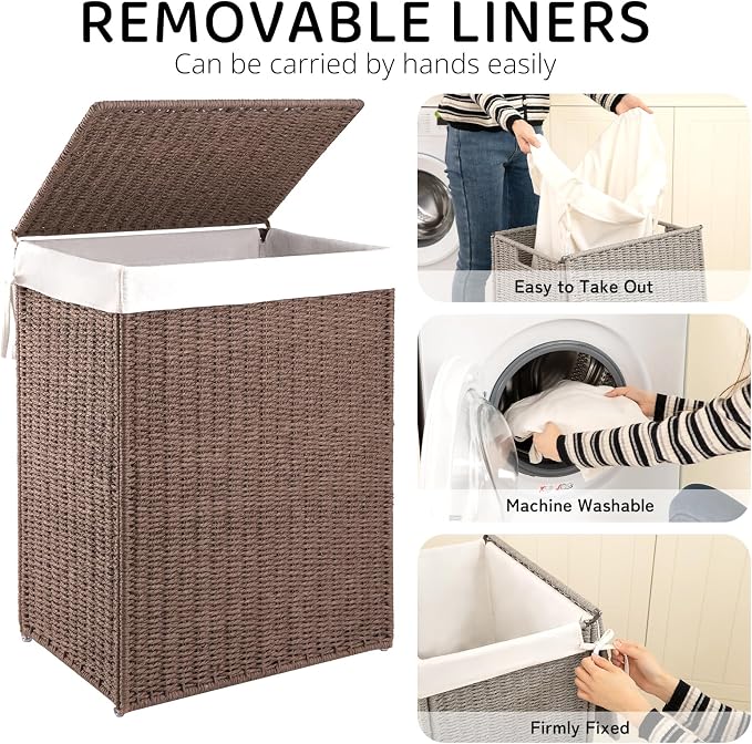 OIAHOMY Laundry Hamper with Lid, 23.8 Gal Wicker Hamper with Removable Liner - Image 3