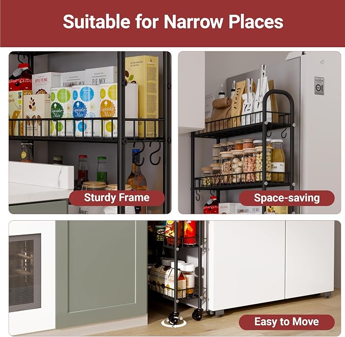 Slim Rolling Storage Cart with Wheels, 6-Tier Narrow Shelf Unit - Image 4