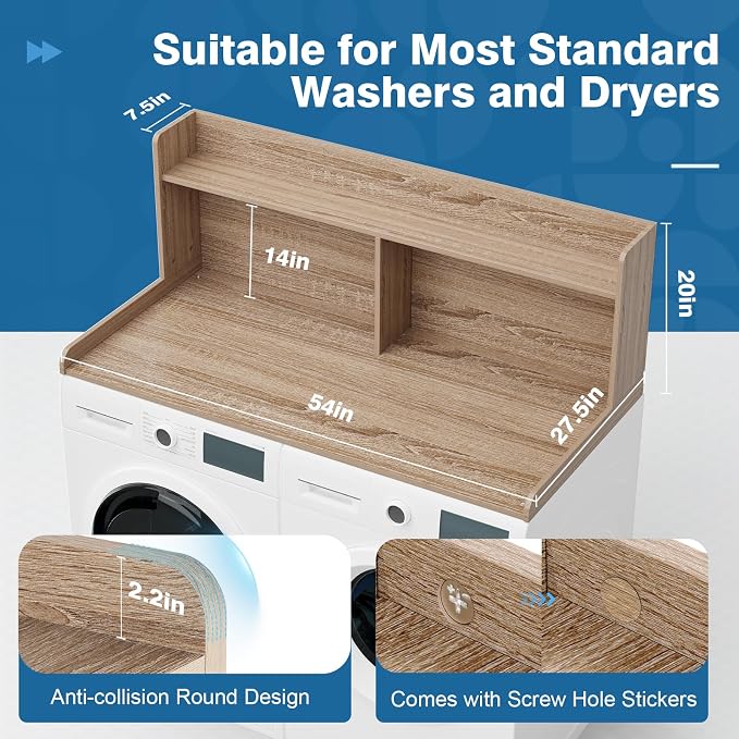 Washer Dryer Countertop with Shelf 54" W x 27.5" L Laundry countertop - Image 4