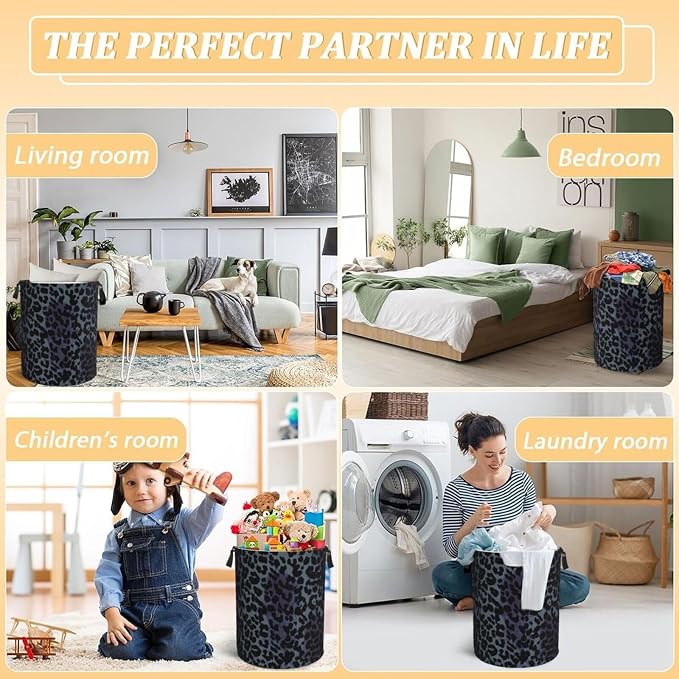 Grey And Black Leopard Print Laundry Hamper Bag - Image 7