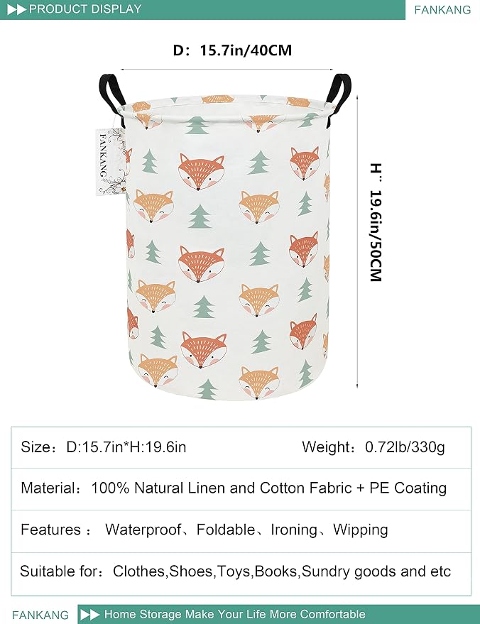 FANKANG Storage Basket, Nursery Hamper Canvas Laundry Basket Foldable - Image 2