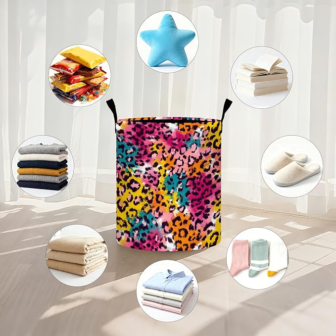 Leopard Print Laundry Basket Storage Bin Foldable Laundry Hamper Clothes - Image 5