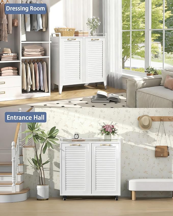 Double Tilt Out Laundry Hamper Cabinet, Locking Caster Metal Frame, Waterproof - Image 5