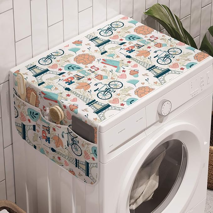 Ambesonne Paris Washing Machine Organizer, Dove Cupcake Eiffel Tower Flowers by Ambesonne