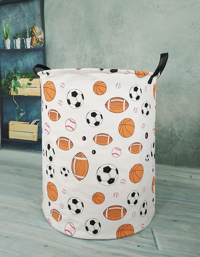 KUNRO Round Basketball Football Laundry Gift Basket Storage Hamper, Clothes - Image 3