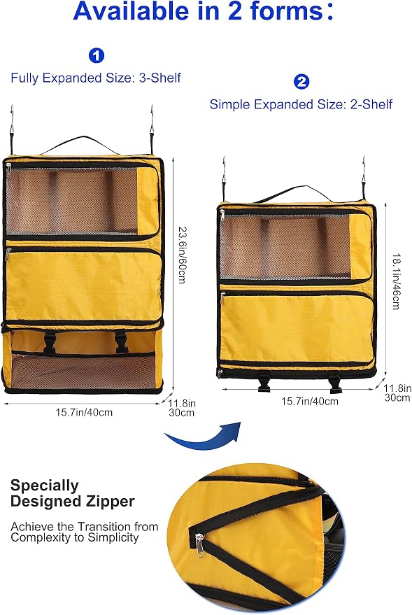 ELEZAY Hanging Packing Cubes Portable Closet 3-Shelf Travel Collapsible - Image 4