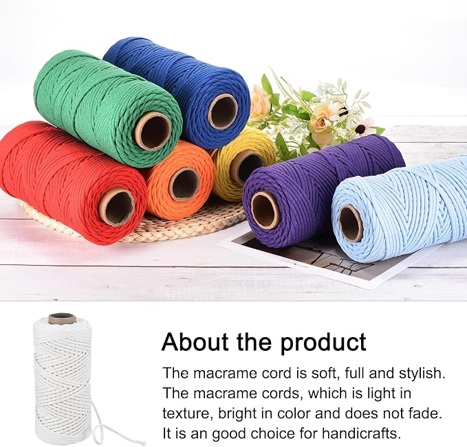 Rebower Macrame Cord 4mm x 109 Yard, Natural Cotton Macrame Rope Twisted - Image 4