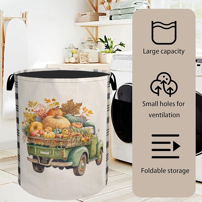 Fall Pumpkin Truck Large Clothes Hamper Bag - Image 7