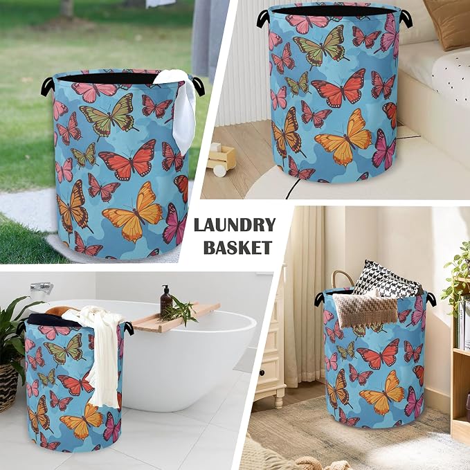 Colorful Butterfly Laundry Basket, Foldable Oxford Cloth Tote Bag Laundry - Image 4