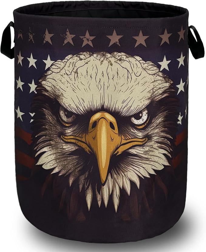 American Flag Eagle Laundry Basket Foldable by SELIONLIKN