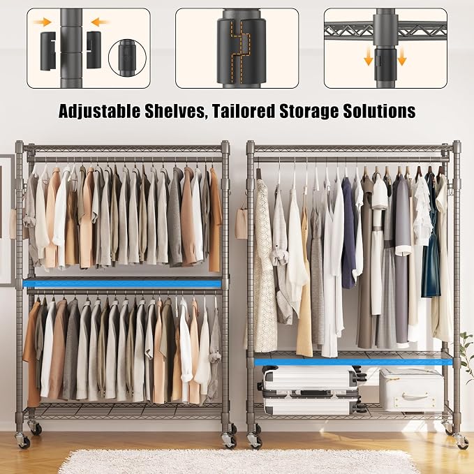 BATHWA Heavy Duty Garment Rack on Wheels, Rolling Clothes Racks - Image 6