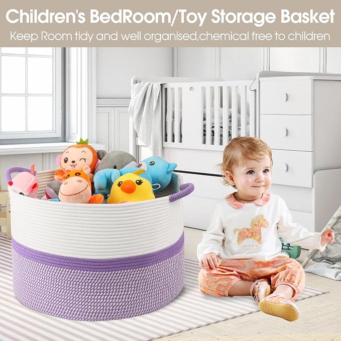 Large Cotton Rope Storage Basket, Blanket Organization - Image 3