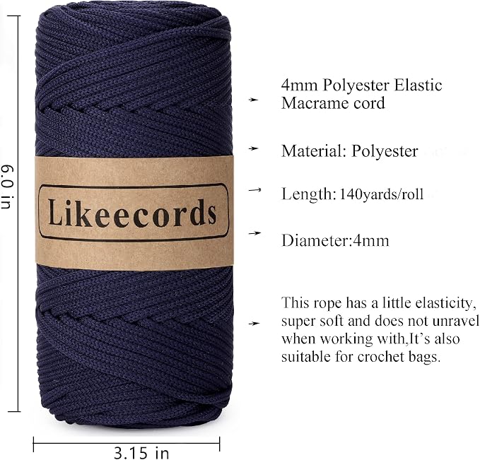 4mm Polyester Braided Macrame Cord 140Yards /426Feet, Elastic Yarn - Image 2
