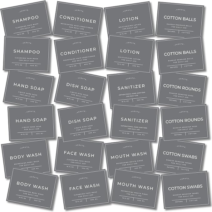 Waterproof Labels for Amber Glass Soap Dispenser and Plastic Bottles by Verute