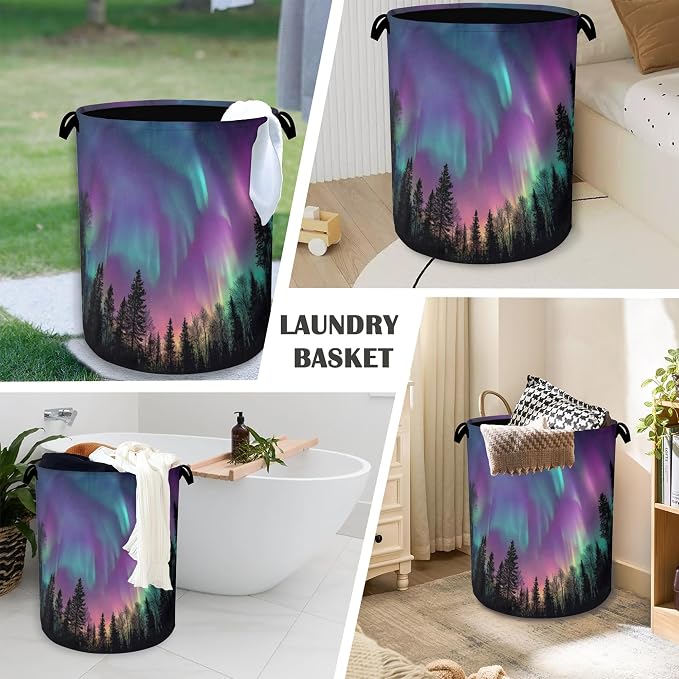 Aurora Forest Laundry Basket, Foldable - Image 4