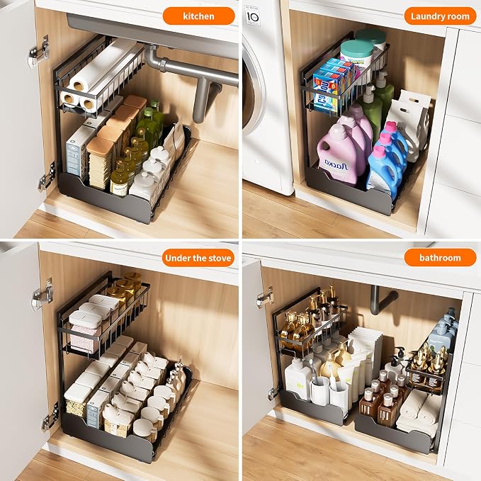 Under Sink Organizer, 2-Tier Thickened All-Metal L-Shaped Pull Out Cabinet - Image 4