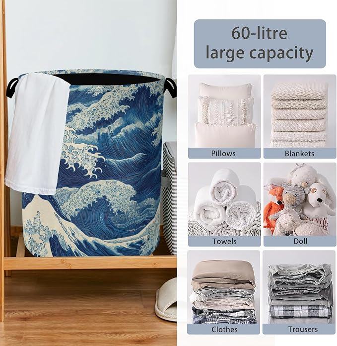 Ocean Wave Laundry Basket, Japanese Foldable Oxford Cloth Tote Bag Laundry - Image 6