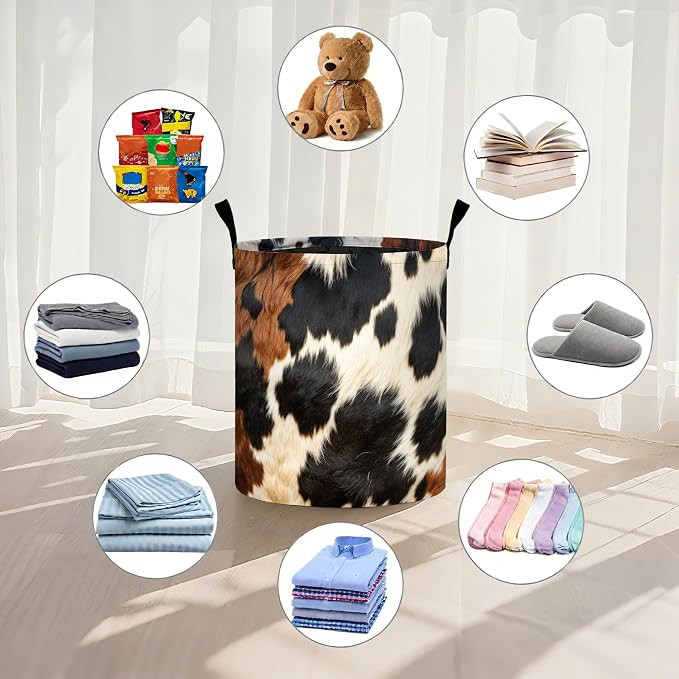 Brown Cowhide Laundry Basket Laundry Hamper - Image 4
