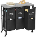 3 Section Laundry Sorter with Ironing Board, Laundry Hamper with Removable Bags by Gewudraw