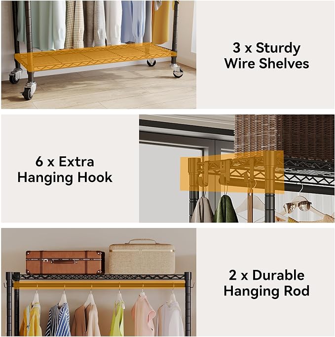 Rolling Clothing Rack for Hanging Clothes Heavy Duty Garment Rack - Image 9