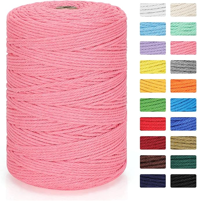 Macrame Cord 3mm x 328yd | 100% Natural Cotton Macrame Rope | 4 Strand Twisted by MacraBoho