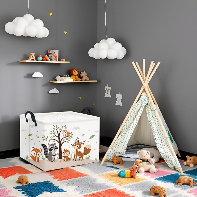 HIYAGON Rectangular Woodland Animal Basket Kids Baby Storage Basket Storage Bin - Image 5