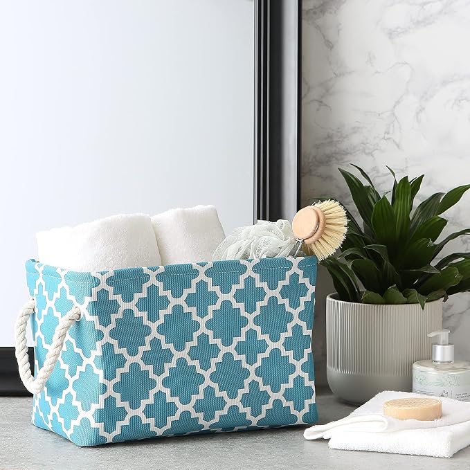 DII Polyester Container with Handles, Lattice Storage Bin, Storm Blue - Image 5