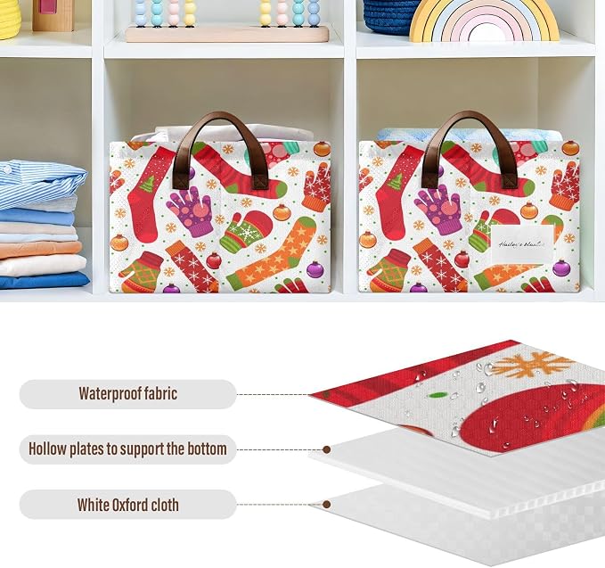 Kigai Christmas Stocking Gloves Storage Basket Waterproof Collapsible Storage - Image 5