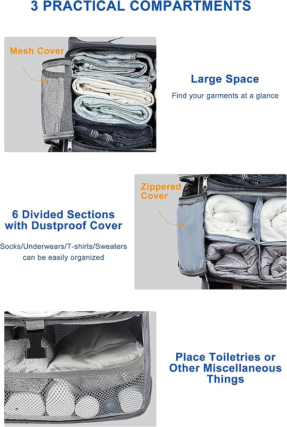 ELEZAY Hanging Packing Cubes Portable Closet 3-Shelf Travel Collapsible - Image 3