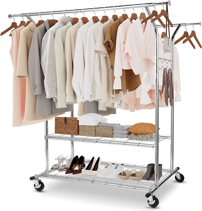 Whitmor Heavy Duty Adjustable Garment Rack-Rolling Clothes Organizer by Whitmor