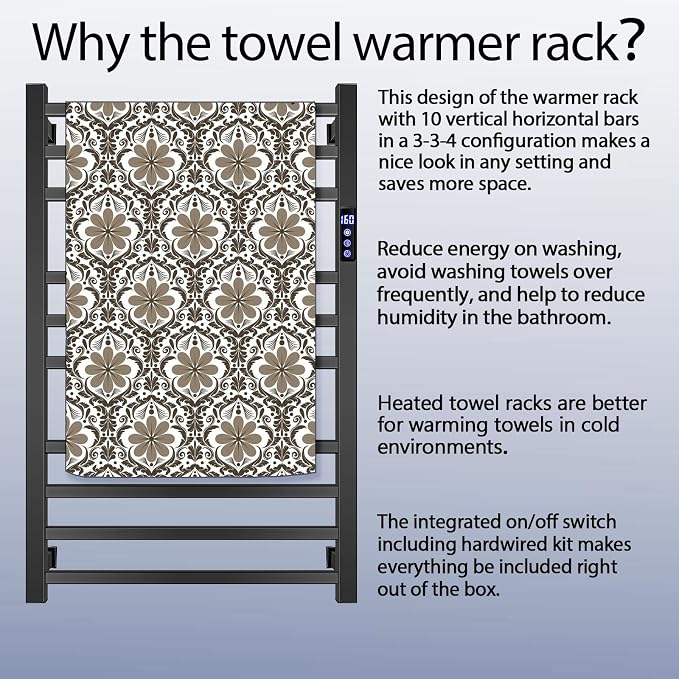Black Towel Warmer Rack for Bathroom - Image 7