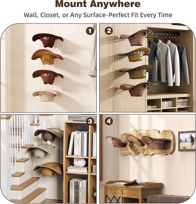 2-Pack Metal Hat Rack for Wall Mount – Space-Saving Cowboy Hat Holder & DIY - Image 5