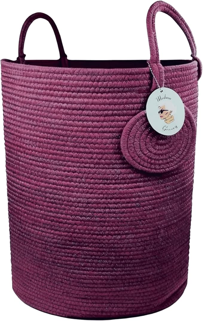 Modern Granny Medium Cotton Rope Laundry Hamper 14x16 Inch Dual Secure Woven - Image 2