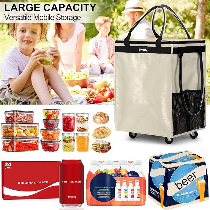 Reusable Grocery Bag on Wheels, Foldable Rolling Tote, Carries Up to 66 lbs - Image 5