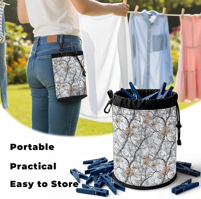 Clothespin Storage Bag with Hooks & Drawstring Closure Bare Branch Leaf Space - Image 5