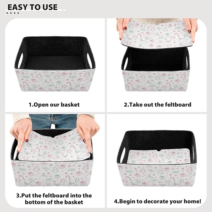 Emelivor Christmas Star Gloves Storage Basket Bins Set Felt Foldable Storage - Image 2