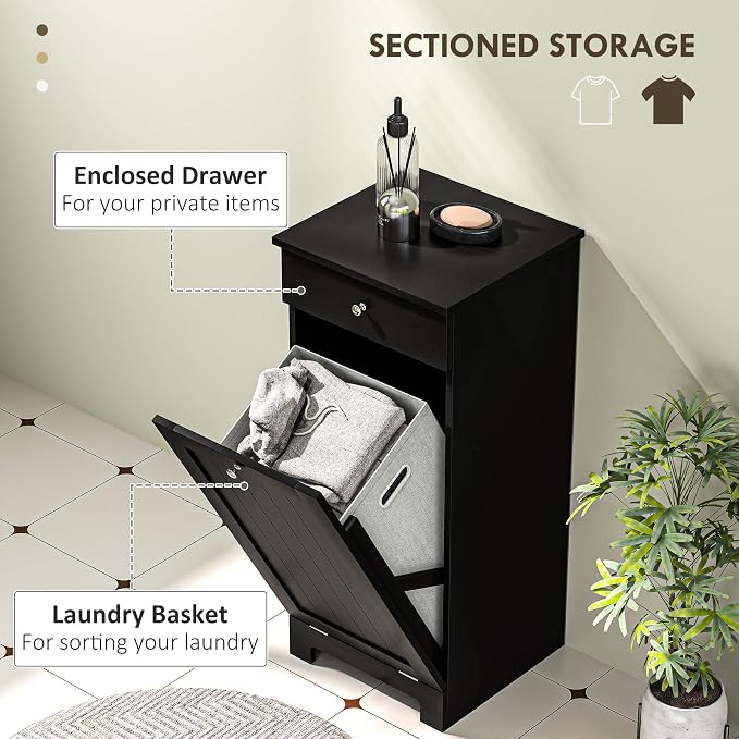 HOMCOM Laundry Cabinet with Removable Basket, Tilt Out Laundry Hamper with - Image 4