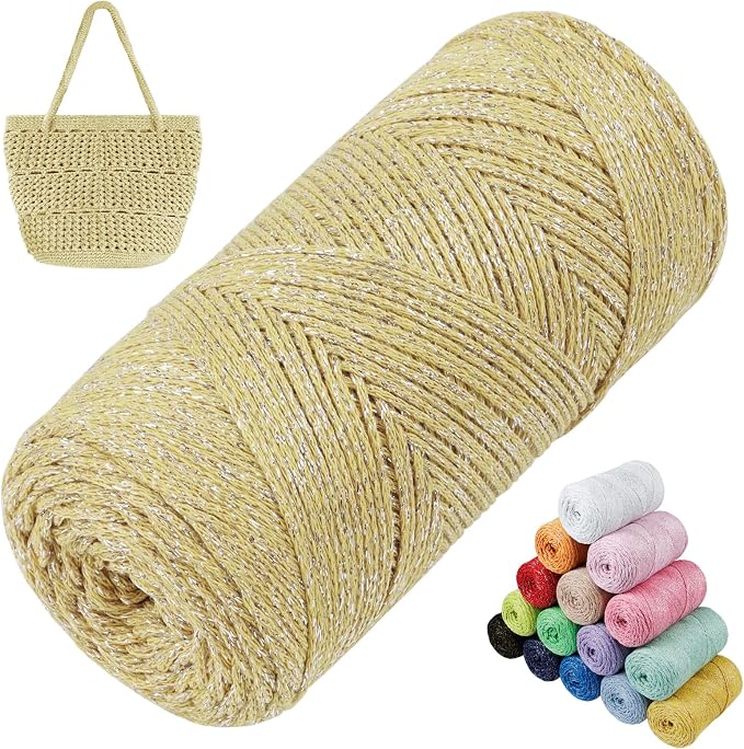 Sparkle Macrame Cord 1.5mm x 306 Yards Cotton Glitter Yarn by LEREATI