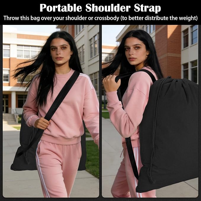 Canvas Laundry Bag with shoulder Strap 24"W x 29"H, Large Drawstring Dirty - Image 4