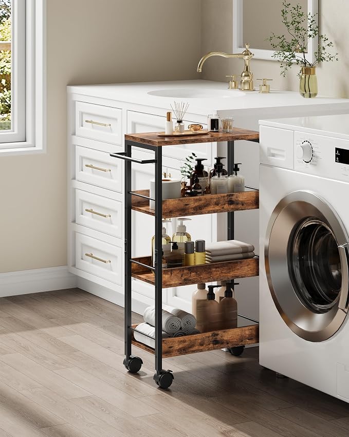 4-Tier Slim Storage Cart, 9.1'' Kitchen Serving Trolley, Slim Rolling Cart - Image 2