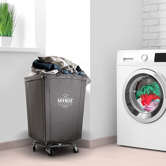 Seville Classics Large Commercial Heavy Duty Rolling Steel Frame Laundry Hamper - Image 3