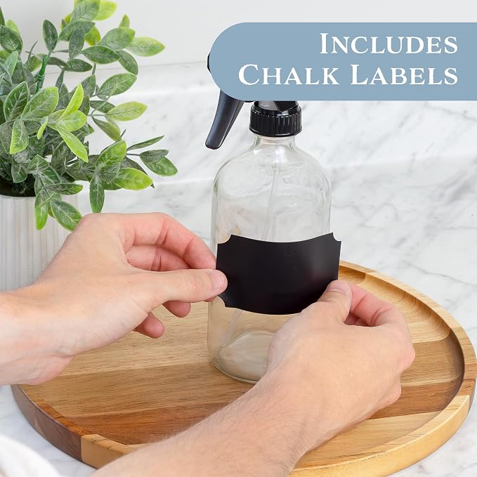 Cornucopia Brands 16oz Clear Glass Spray Bottles w/Chalk Labels Boston Round - Image 3