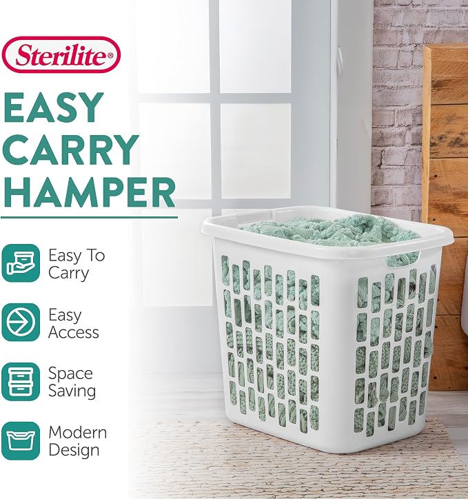 Sterilite Ultra Easy Carry Plastic Dirty Clothes Laundry Basket Hamper - Image 3