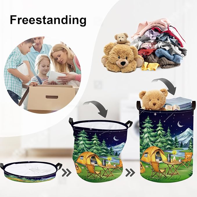 Night Camping Laundry Hamper Picnic Large Storage Basket Bonfire Collapsible - Image 3
