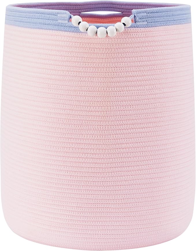 90L Large Pink Woven Rope Laundry Hamper Basket by ENAORGAN